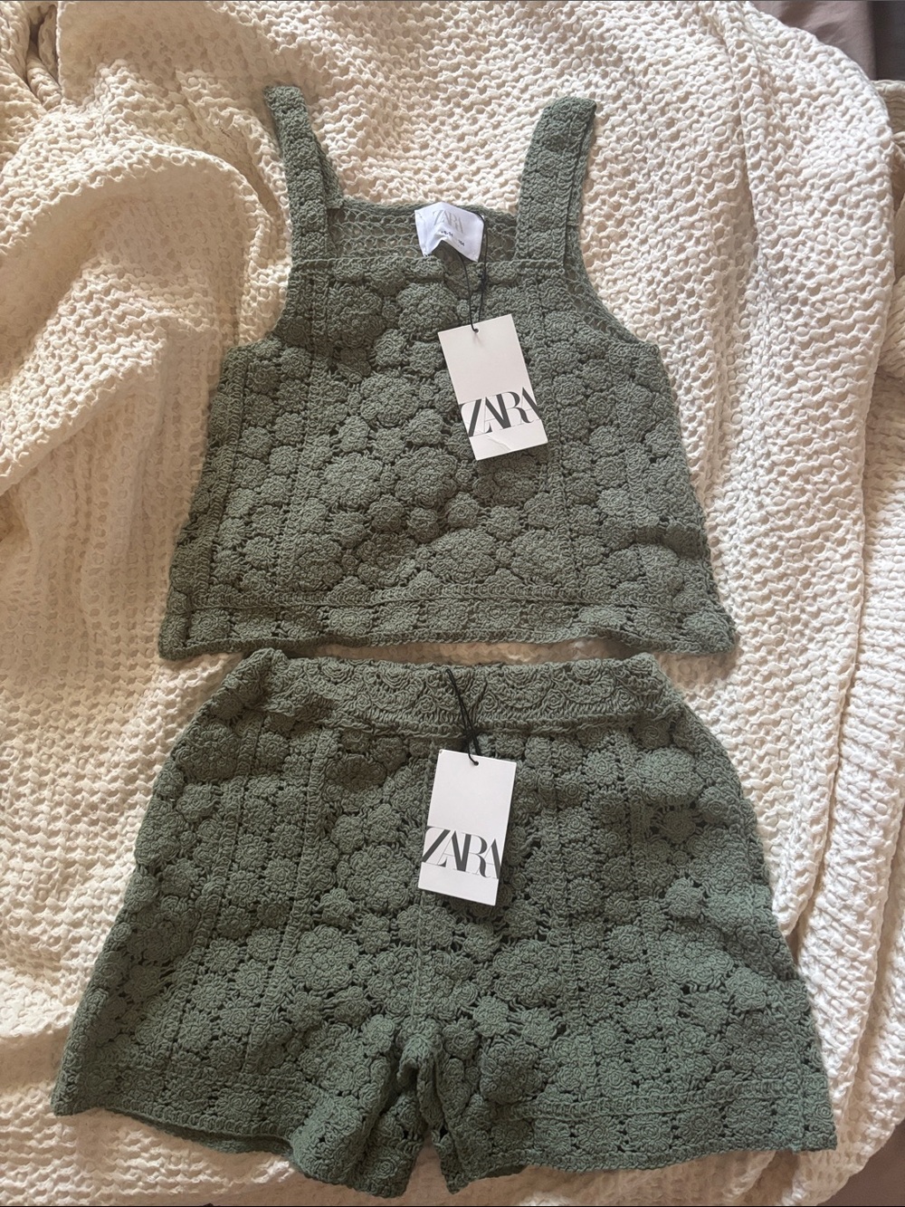 Zara Kids Olive Crochet Knit Set
